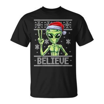 Alien Believe Ugly Christmas Sweaters T-Shirt - Monsterry AU