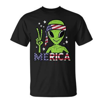 Alien Peace Hand Merica Fourth July 4Th Patriotic Space Unisex T-Shirt | Mazezy