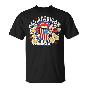 All American Retro Flower Babe 4Th Of July Usa Lip Patriotic Unisex T-Shirt - Monsterry