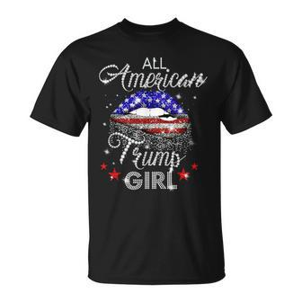 All American Trump Girl Usa Flag Lips Gop Vote 2024 Usa Funny Gifts Unisex T-Shirt | Mazezy