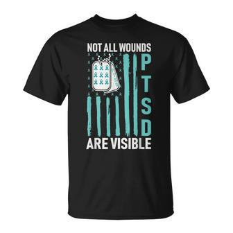 All Wounds Are Visible Ptsd Usa Flag Ptsd Awareness Flag Unisex T-Shirt | Mazezy