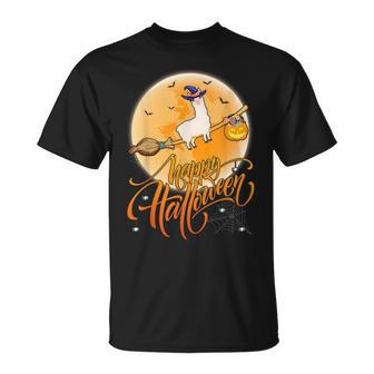 Alpaca Ride Witch Shotgun Moon Vintage Alpaca Halloween Moon Funny Gifts Unisex T-Shirt | Mazezy