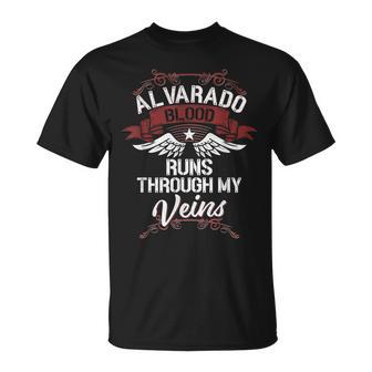 Alvarado Blood Runs Through My Veins Last Name Family T-Shirt - Seseable