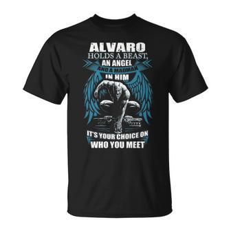 Alvaro Name Gift Alvaro And A Mad Man In Him V2 Unisex T-Shirt - Seseable