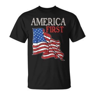 America First Usa American Patriot Flag Memorial Day Vintage Unisex T-Shirt | Mazezy