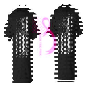 American Flag Back The Pink Breast Cancer Awareness Ribbon T-Shirt - Seseable