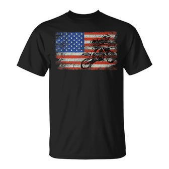 American Flag Biker Motocross Usa Pride Rider Patriotic Unisex T-Shirt | Mazezy
