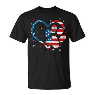 American Flag Patriotic Dog & Cat Paw Print - 4Th Of July Unisex T-Shirt - Seseable