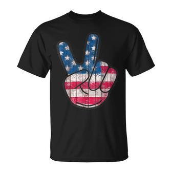 American Flag Peace Sign Hand 4Th Fourth Of July Unisex T-Shirt - Monsterry DE
