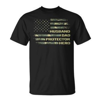 American Husband Dad Protector Hero Army Fathers Day Gift For Mens Unisex T-Shirt | Mazezy