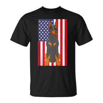 American Pride Dog Lover Us Flag Dog Owner Pet Doberman Unisex T-Shirt | Mazezy