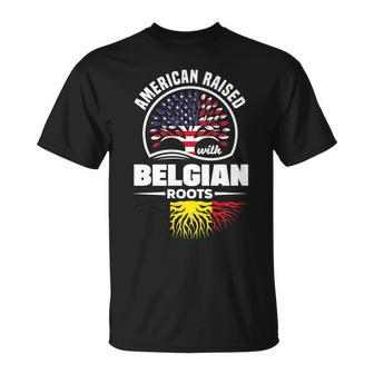 American Raised With Belgian Roots Belgium Belgian Flag Unisex T-Shirt - Seseable