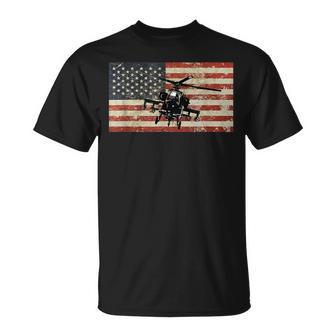 American Usa Flag Ah64 Apache Helicopter Pilot Army Gift Unisex T-Shirt | Mazezy