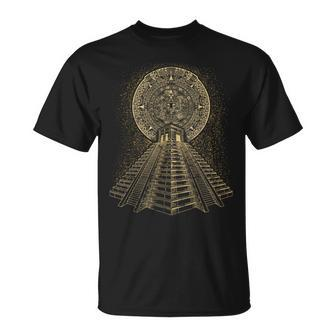 Ancient Sacred Mayan Aztec Calendar Pyramid Geometry Unisex T-Shirt - Seseable