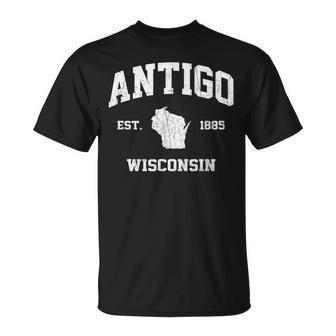 Antigo Wisconsin Wi Vintage State Athletic Style T-Shirt | Mazezy