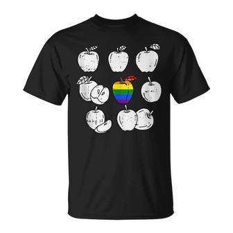 Apple Picking Gay Pride Lgbt-Q Retro Pride Flag Fruit Unisex T-Shirt | Mazezy