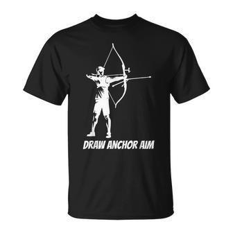 Archery Recurve Bow Draw Anchor Aim Unisex T-Shirt | Mazezy
