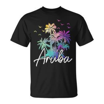 Aruba Beach Vintage Palm Trees Vacation Aruba Funny Gifts Unisex T-Shirt | Mazezy
