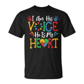 Autism I Am His Voice He Is My Heart Autism Awareness Month Unisex T-Shirt | Mazezy