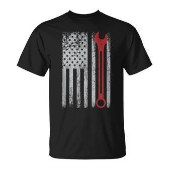 Auto Repairman Car Mechanic Wrench Workshop Tools Usa Flag Mechanic Funny Gifts Funny Gifts Unisex T-Shirt | Mazezy