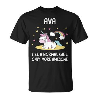 Ava Name Gift Ava Unicorn Like Normal Girl Only More Awesome Unisex T-Shirt - Seseable