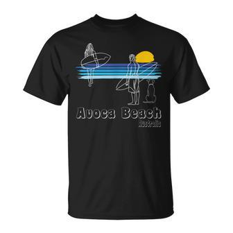 Avoca Beach Australia Surfing Beach Surf Guy With Dog T-Shirt | Mazezy