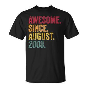 Awesome Since August 2008 15Th Birthday 15 Years Old T-Shirt | Mazezy