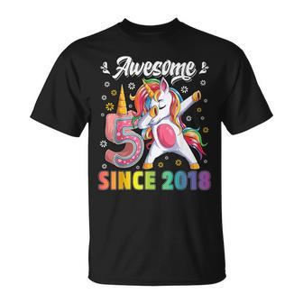 Awesome Dabbing Unicorn Birthday 5 Year Old Girl 5Th B-Day Unisex T-Shirt - Seseable