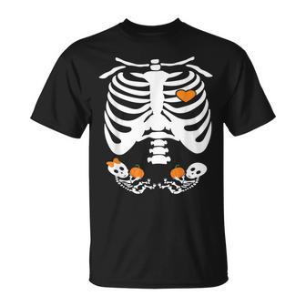 Baby Skeleton Thanksgiving Twins Pregnancy Announcement Unisex T-Shirt | Mazezy