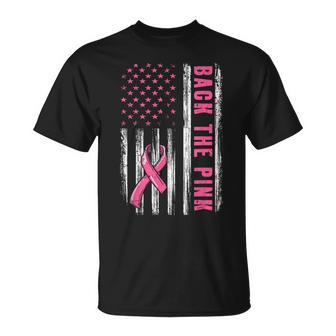 Back The Pink Ribbon American Flag Breast Cancer Awareness T-Shirt - Seseable