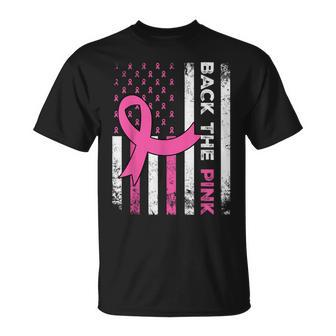 Back The Pink Ribbon American Flag Breast Cancer Awareness T-Shirt - Seseable