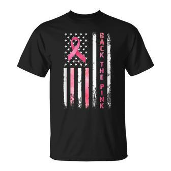 Back The Pink Ribbon American Flag Breast Cancer Warrior T-Shirt - Monsterry DE