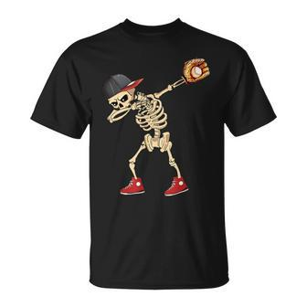 Baseball Player Catcher Pitcher With Mitt Dabbing Skeleton T-Shirt