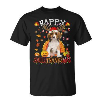Beagles Dog Happy Hallothanksmas Halloween Thanksgiving Xmas Halloween Funny Gifts Unisex T-Shirt | Mazezy