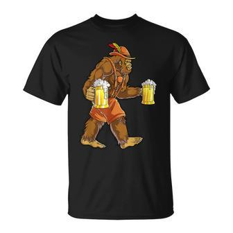 Beer Bigfoot Lederhosen Oktoberfest Men Prost Beer Tees8 Unisex T-Shirt - Monsterry UK