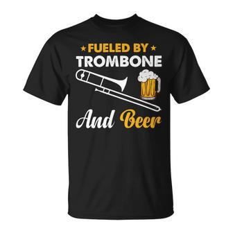 Beer Fueled By Trombone And Beer Trombone Musician Beer Drinker Unisex T-Shirt - Monsterry DE