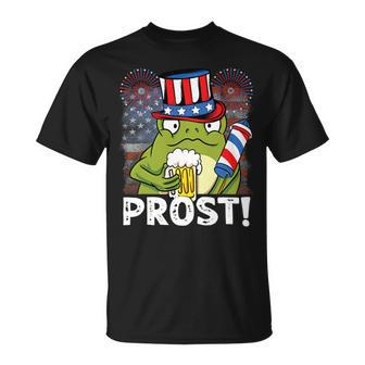 Beer Funny 4Th Of July Us Flag Prost Frog With Beer Unisex T-Shirt - Monsterry DE
