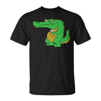 Beer Funny Alligator Drinking Cool Crocodile Drinker Beer Gift Unisex T-Shirt - Monsterry