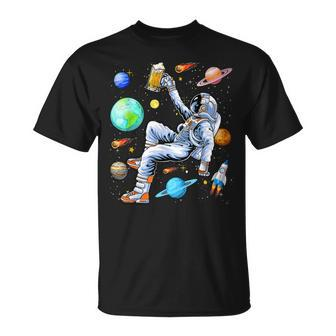 Beer Funny Astronaut Drinks Beer In Space Outer Space Beer Lover4 Unisex T-Shirt - Monsterry AU