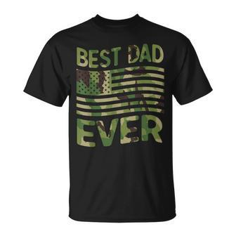 Best Dad Ever Fathers Day Gift American Flag Military Camo Unisex T-Shirt - Seseable