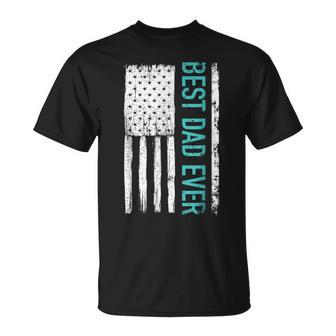 Best Dad Ever With Us American Flag Gift For Fathers Day Gift For Mens Unisex T-Shirt - Seseable