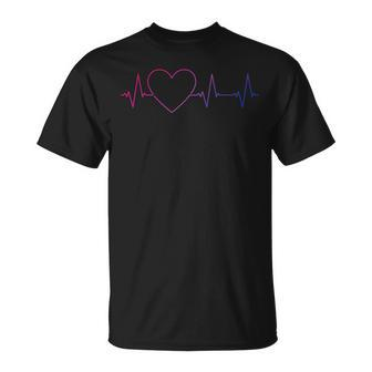 Bi Heartbeat - Bisexual Pride Flag Ecg Pulse Line Unisex T-Shirt | Mazezy