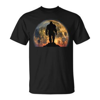 Bigfoot Believer Full Red Moon Night Sasquatch Unisex T-Shirt - Monsterry AU
