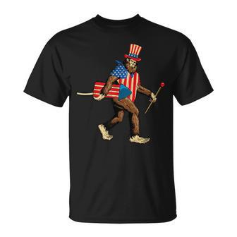 Bigfoot Fireworks 4Th Of July Sasquatch American Flag Men Unisex T-Shirt | Mazezy