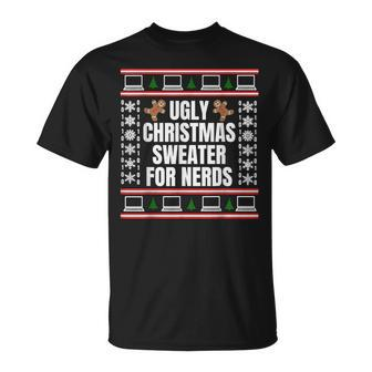 Binary Ugly Christmas Sweater For Nerds Showing Laptops T-Shirt - Monsterry UK