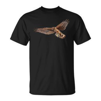 Birding Harrier Hawk Marsh Hawk Pocket-Style Emblem T-Shirt | Mazezy