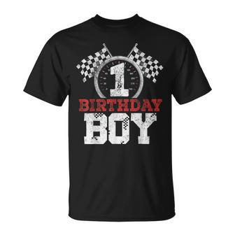 Birthday Boy 1 One Race Car 1St Birthday Racing Car Driver T-Shirt - Seseable