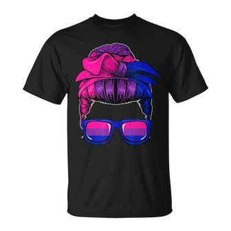 Bisexual Messy Bun Lgbt-Q Cool Subtle Bi Pride Flag Colors Unisex T-Shirt | Mazezy