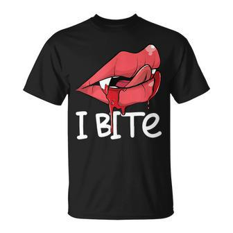 I Bite Sexy Vampire Fangs Lips Th Spooky Halloween Unisex T-Shirt | Mazezy