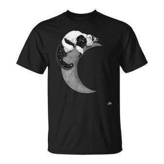 Black & White Ruffed Lemur Indri In Space On The Moon T-Shirt | Mazezy